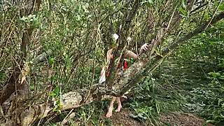 girlfriend escapes to forest but gets found for outdoor pov mouth fuck