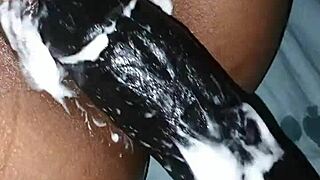 Huge 22 cm dildo insertion by tall wife while husband watches in awe!