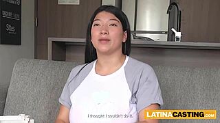 why is this massive tits latina teacher getting throat fucked rough in pov till gagging during casting interview?