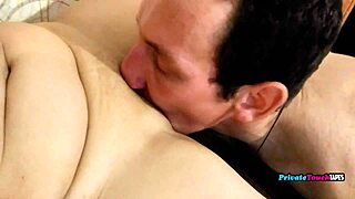 Would you let your kinky stepmom fulfill your fantasy by licking and fucking her shaved natural tits pussy?