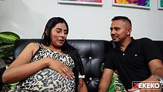 Pregnant Colombian is discovered and fucked while being spied on... damn, those big tits and sexy fetish balloon play in this Latina Mexican monster natural tits scene.