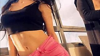 hot pornstar sasha rose dances a sexy striptease in her bra and dress outdoors teasing her petite athletic body with long hair 😍