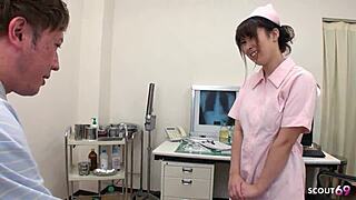 Big boobs JAPANESE NURSE teases patient with blowjob and RIDING leading to creampie FUCK in hospital