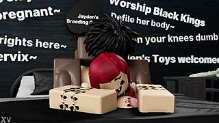 Thick redhead bitch takes big black cock railing in Roblox