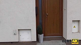 debt4k guy and female debtor find common language through sex on desk