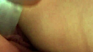 Excited old lady plays with cock and toys