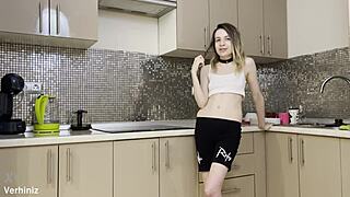 Stepsisters anal rough fucked in the kitchen by lucky brothers friend