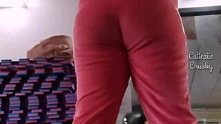 Hey bbw ebony, how do those gym squats show off your big ass in that curly brunette style?