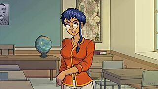 Blonde teacher with big tits gives handjob and titty fuck in classroom. Nerd student gets pussy licking from girlfriend in complete Witch Hunter gameplay part 5.