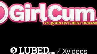 brunette takes big cock in lubed dripping pussy for hardcore creampie sex