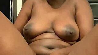 sexy ebony babe gets naughty with dildo fucking her creamy hairy tight pussy until wet creampie eruption solo. clothes ripped for quick homemade moaning session