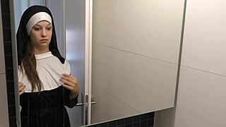 Shy teen nun Angelina Brill experiences her first bareback interracial casting with big black cock creampie.