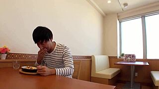 Dirty Japanese Teen Waitress Offers Blowjob and Footjob to Customers in Restaurant