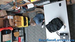 naughty shoplifter gets caught and ends up with a cumshot in this petite blonde teen reality scene