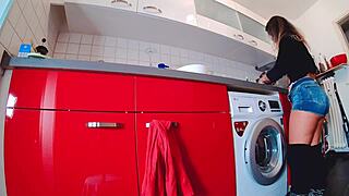 curvy babe dares to strip from tight jeans shorts thong