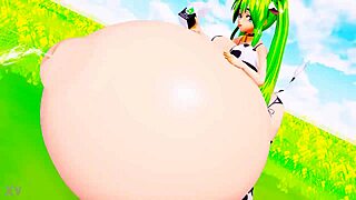 mulher-vaca cosplay rides cowgirl with belly and milk boob expansion! 🐄💦🤰