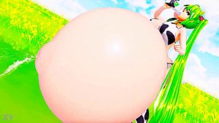 mulher-vaca cosplay rides cowgirl with belly and milk boob expansion! 🐄💦🤰