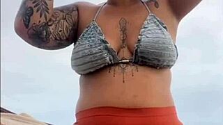 Tina's Swollen Wet Pussy Flashes on Beach Ready for Action