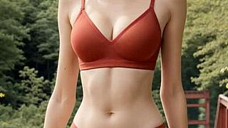 i stand bare in panties on forest bridge teasing