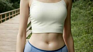 i stand bare in panties on forest bridge teasing