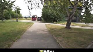 hot blonde bends over outdoors for pov doggystyle big cock ass worship