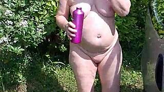 housewife strips naked by car after beach day homemade