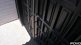 lila love bends over for handyman pounding her tight petite pussy creampie