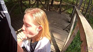 vicky sixxx sucks my huge cock outdoors while black lynn films it all