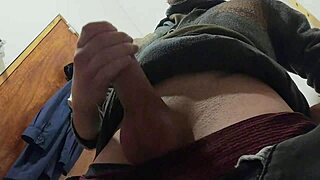 rain pours as i stroke my big cock solo in bathroom mirror!