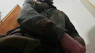 rain pours as i stroke my big cock solo in bathroom mirror!