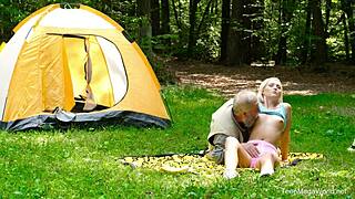 lovita fate's playful blonde teen rides cowgirl at outdoor party fingering shaved pussy