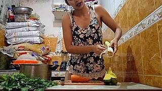 peruvian slut eats carrot top to bottom before juicy pussy pounding cumshot