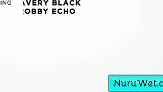 busty avery black teen masseuse fucks robby apple's cock with bald pussy nasty creampie finish!