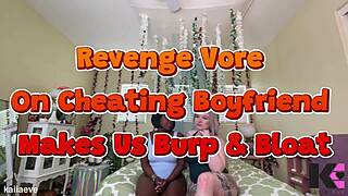 blonde pregnant babe blackmails cheating bf into vore burp bloat revenge