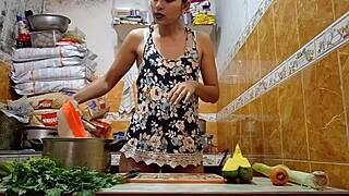 peruvian slut eats carrot top to bottom before juicy pussy pounding cumshot