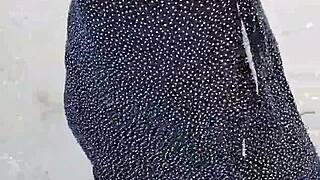 horny latina whore flashes huge tits and ass in mexican beach public lingerie tease