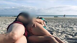 Crazy milf takes stranger anal creampie right by coast guard