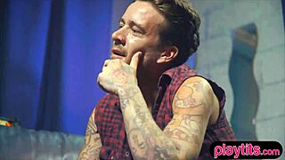 damn that punk singer chick gets fucked doggystyle bent over by guitarist in studio