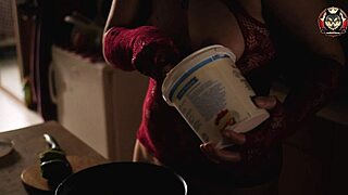 Watch Sexy Housewife Cook Naked in Kitchen Close-Up