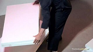 Stunning brunette fills mouth and pussy with thick shaft