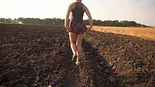 check out this schoolgirl teasing upskirt flashes outdoors in miniskirt