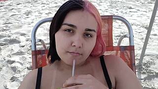 Pregnant teen belinha seduces beachgoers with her cute belly