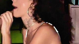 brunette latina gags hard sloppy deepthroat natural tits