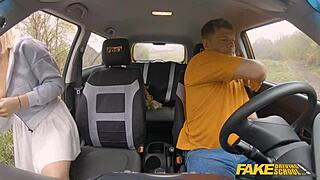 FAKE DRIVING SCHOOL BLONDE TAKES ANAL DOGGY IN PUBLIC CAR RIDE ORGASM!