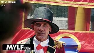 Mylf trailer shows extra tall tattooed milf fucked bent over in bounce house outdoors.