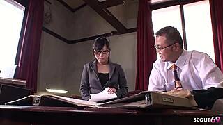 glasses secretary teen seduces ugly boss for fat cock suck??
