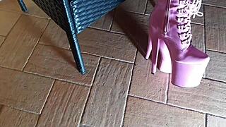 Latina milf teases in pantyhose high heeled boots!