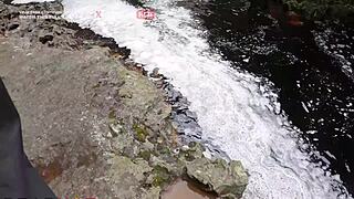 Brazilian bodybuilder couple enjoys outdoor waterfall sex in Bahia with big cock riding