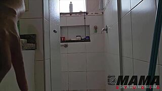 sexy milf washes bathroom flashing huge ass and pussy