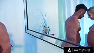 Newlywed Bride Deepthroats Masseuse's Huge Cock in Wild Nuru Ride